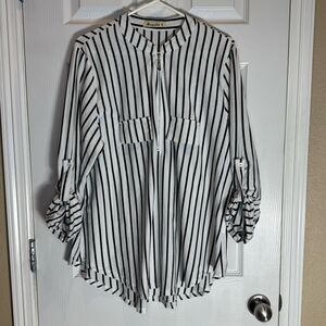Moyabo Women’s 2XL Long Sleeve Blouse Black and White Striped